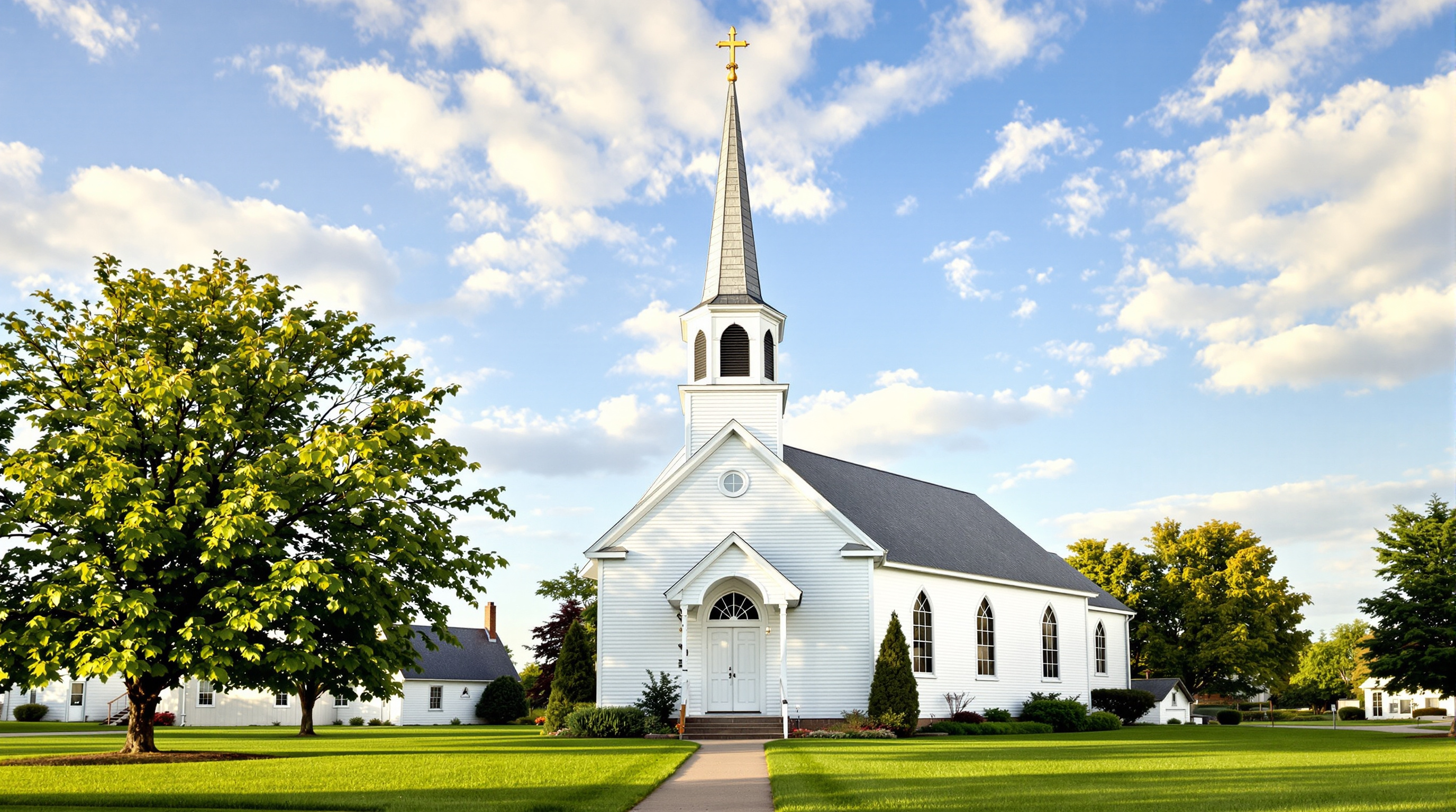 Country church representing the faith community of Rice Minnesota