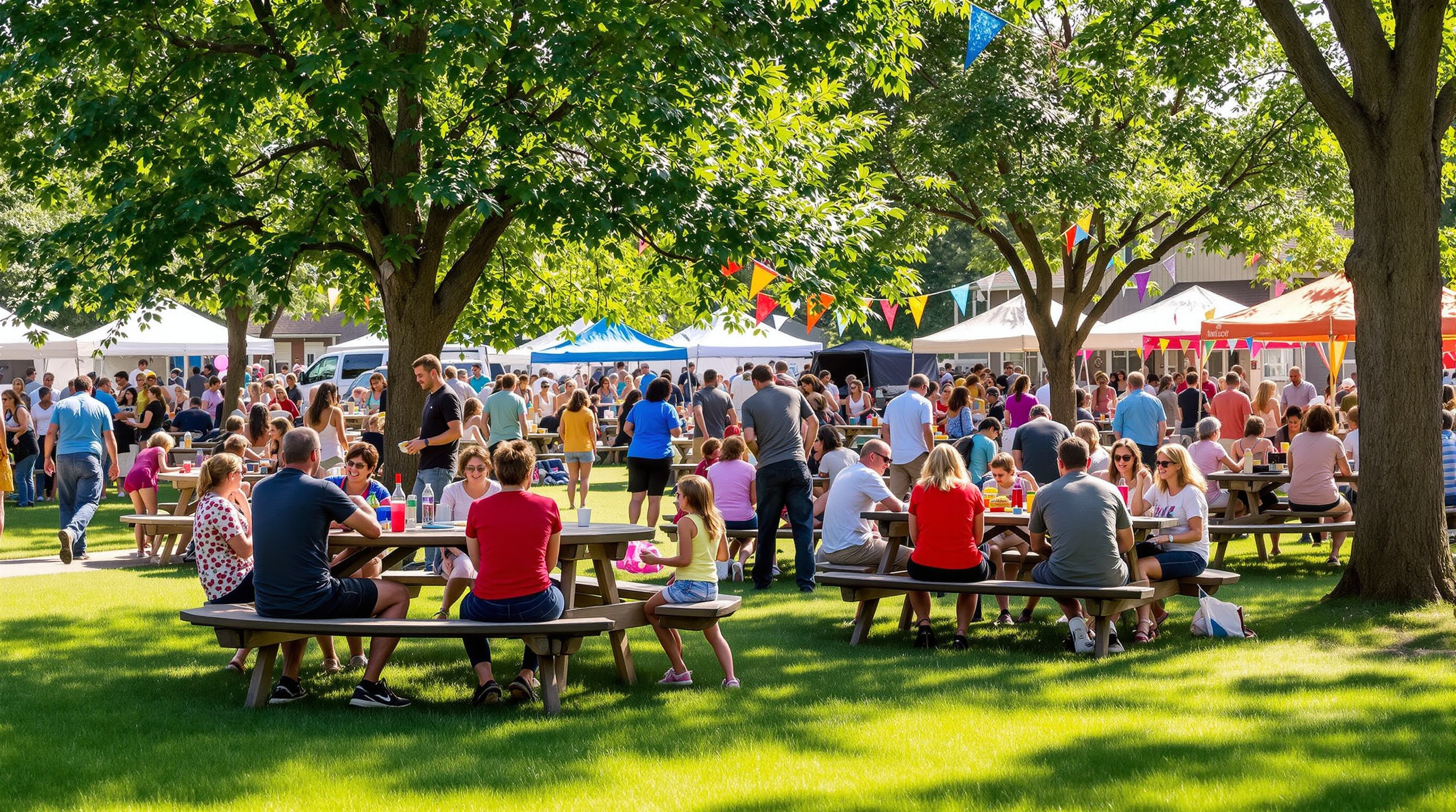 Community gathering in a park in Rice Minnesota