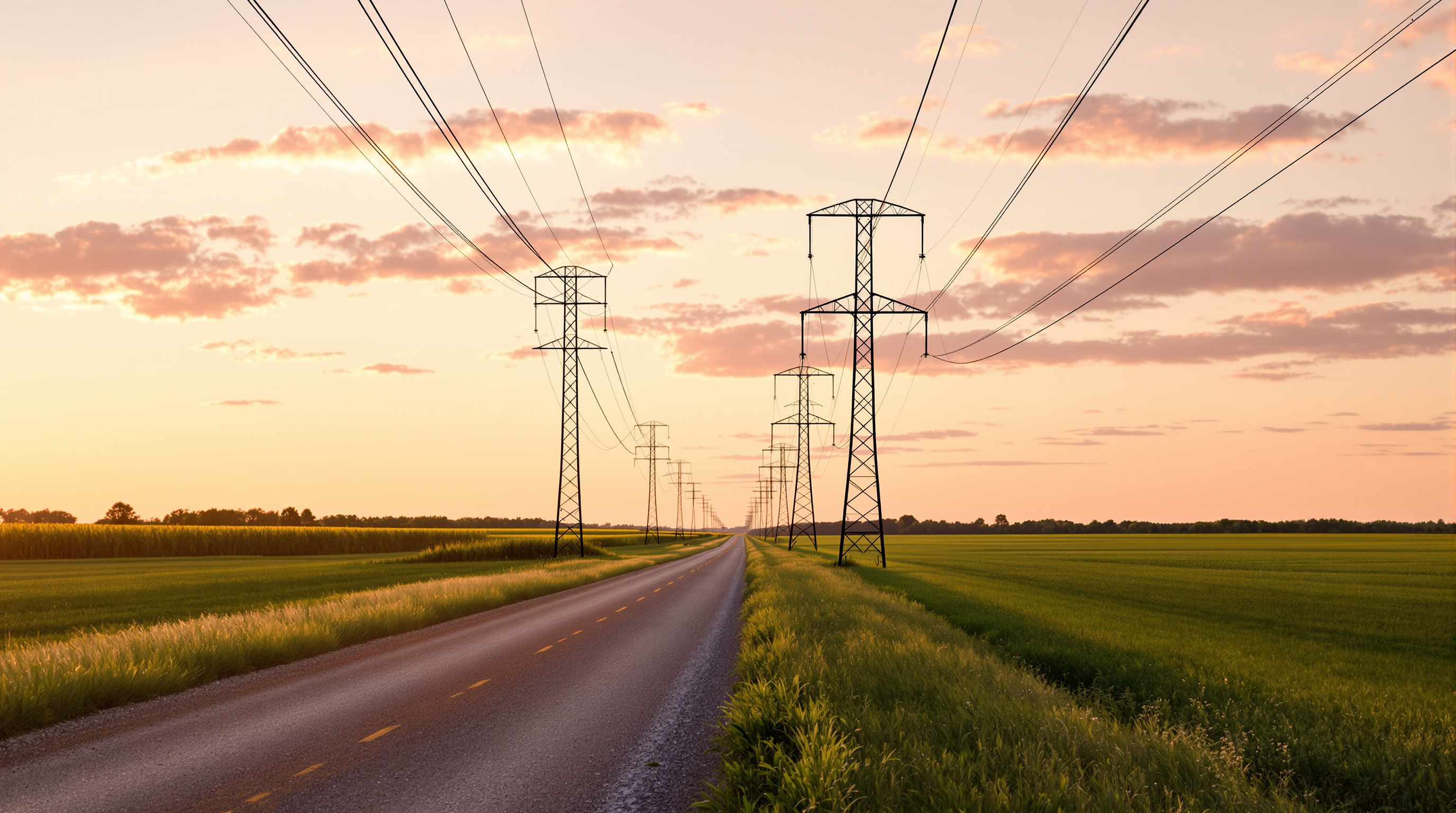 Utility lines along a country road supplying power to the Rice Minnesota area