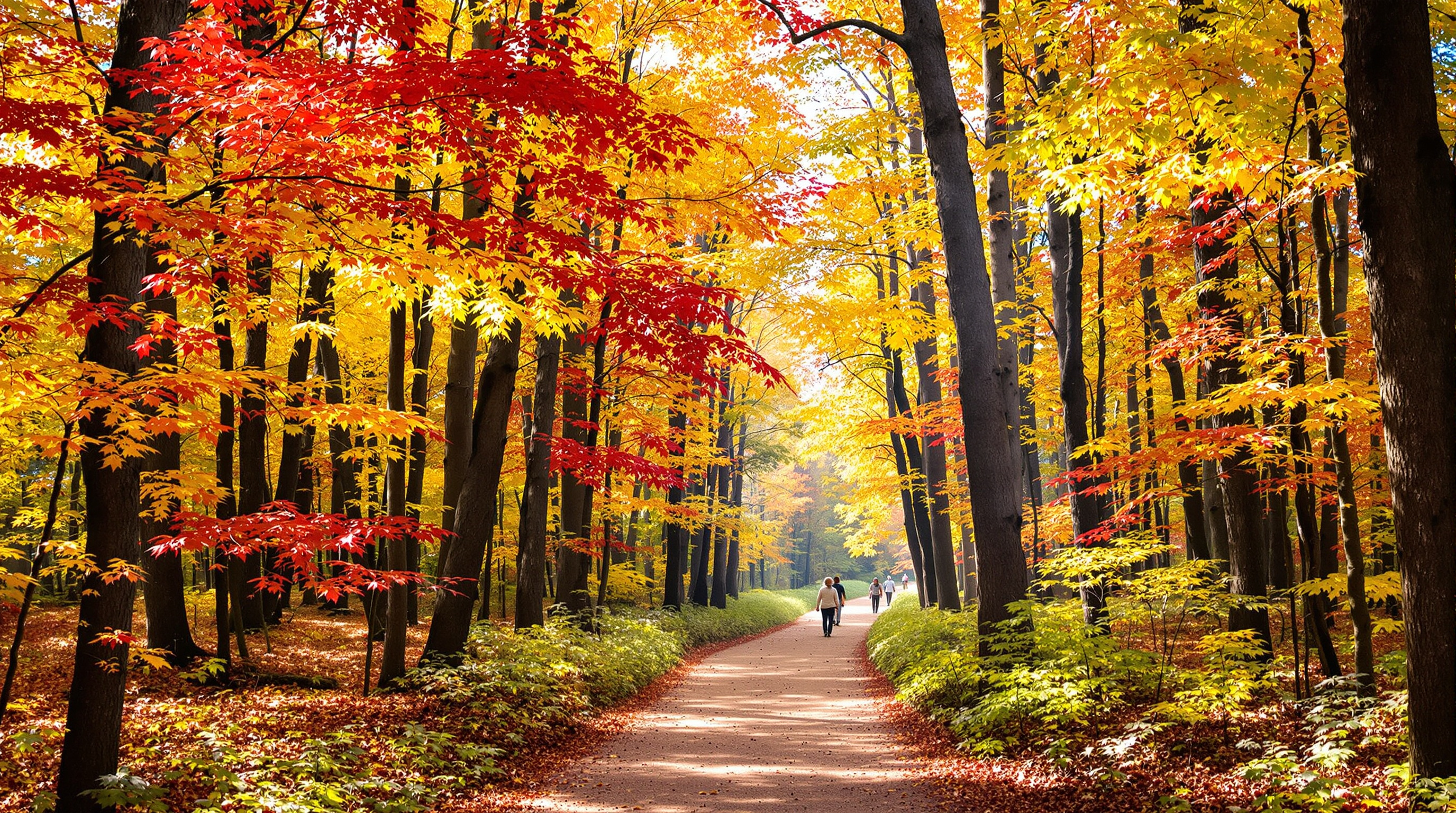 Autumn walking trail through colorful woods near Rice Minnesota