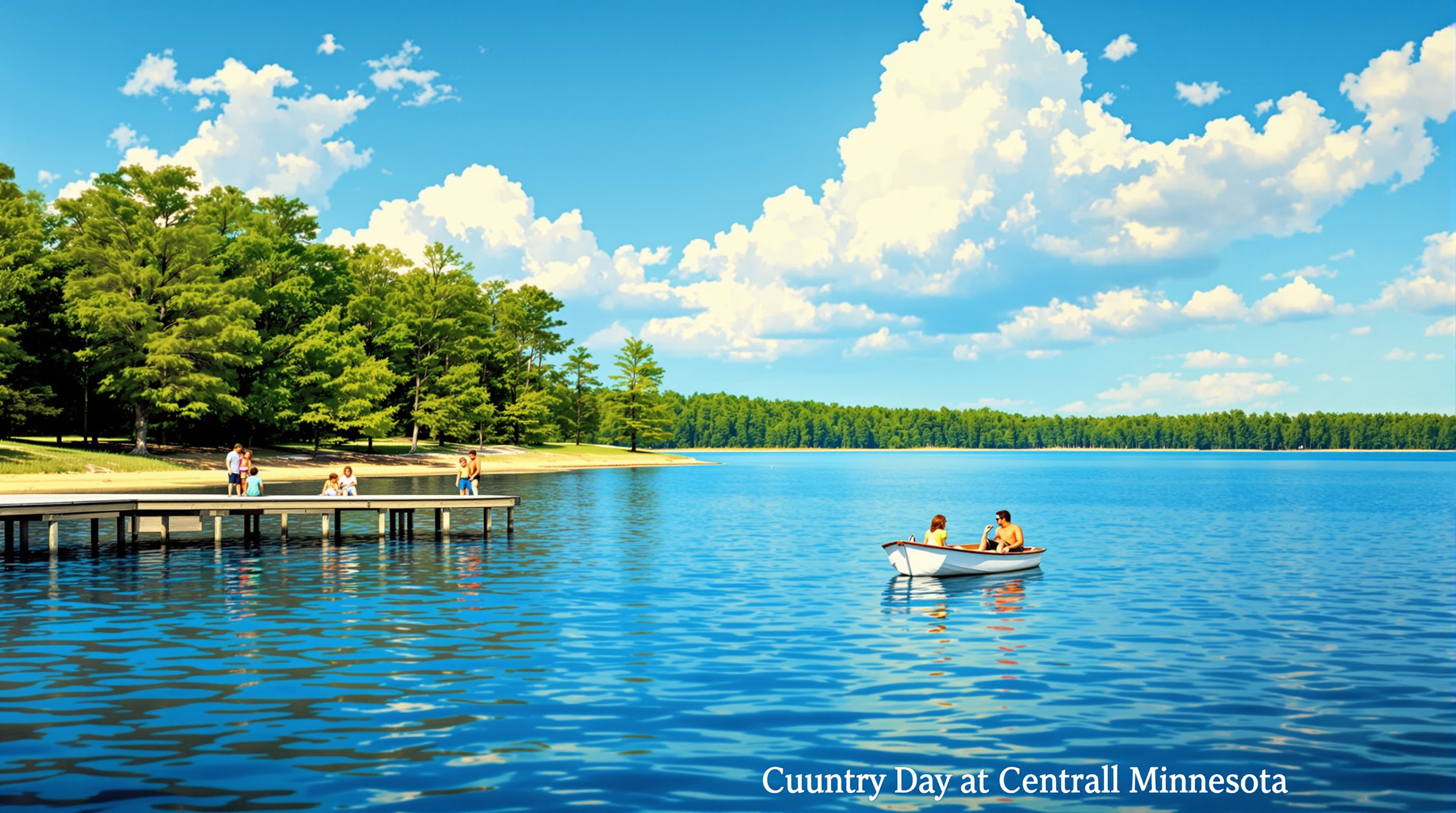 Family enjoying summer recreation on a lake near Rice Minnesota
